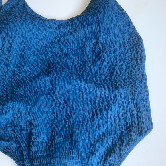 Aerie XL Cheeky Ribbed Smocked Scoop Neck One Piece Swimsuit High Cut Blue Sexy - Picture 4 of 12